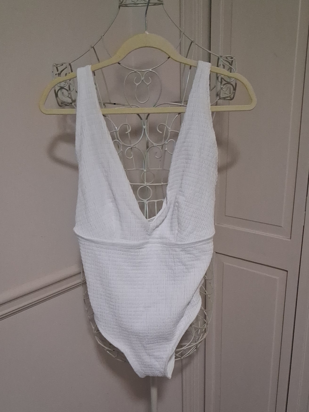 Milly White Textured Deep-V One-Piece